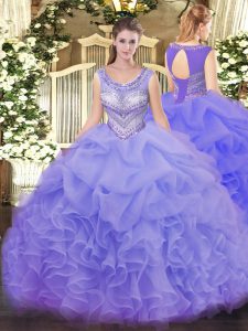 Floor Length Lavender Quinceanera Gowns Scoop Sleeveless Lace Up