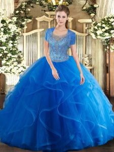 Top Selling Scoop Sleeveless Clasp Handle 15th Birthday Dress Royal Blue Tulle