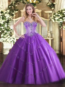 Purple Sleeveless Beading and Appliques Floor Length Sweet 16 Dress