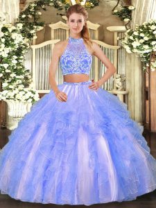 Hot Selling Tulle Strapless Sleeveless Criss Cross Beading and Ruffled Layers Sweet 16 Dresses in Lavender