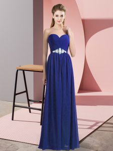 Free and Easy Blue Chiffon Lace Up Sweetheart Sleeveless Floor Length Prom Gown Beading