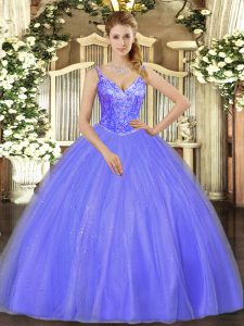 Lavender Ball Gowns Beading Ball Gown Prom Dress Lace Up Tulle Sleeveless Floor Length