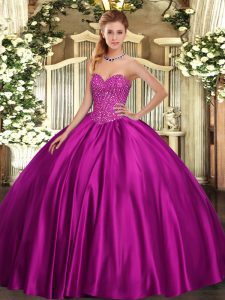 Glorious Sweetheart Sleeveless Lace Up Ball Gown Prom Dress Fuchsia Satin