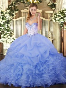 Enchanting Lavender Ball Gowns Beading and Ruffles and Pick Ups Sweet 16 Dress Lace Up Organza Sleeveless Floor Length