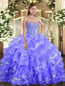 Floor Length Lavender Quinceanera Gowns Sweetheart Sleeveless Lace Up