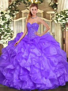 Flirting Lavender Quinceanera Gowns Military Ball and Sweet 16 and Quinceanera with Beading and Ruffles Sweetheart Sleev
