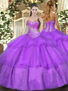 Ball Gowns Sweet 16 Dresses Lilac Sweetheart Tulle Sleeveless Floor Length Lace Up