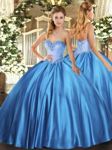 Ball Gowns Ball Gown Prom Dress Baby Blue Sweetheart Satin Sleeveless Floor Length Lace Up