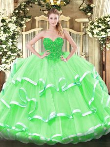 Elegant Apple Green Sleeveless Organza Lace Up 15 Quinceanera Dress for Military Ball and Sweet 16 and Quinceanera
