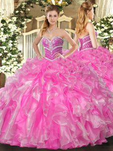 Hot Sale Sleeveless Lace Up Floor Length Beading and Ruffles 15 Quinceanera Dress