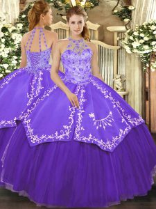 Purple Sleeveless Floor Length Beading and Embroidery Lace Up 15th Birthday Dress
