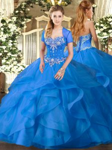 Comfortable Sleeveless Lace Up Floor Length Beading and Ruffles Ball Gown Prom Dress