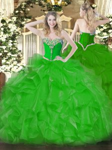 Great Green Sweet 16 Dress Military Ball and Sweet 16 and Quinceanera with Beading and Ruffles Sweetheart Sleeveless Lac