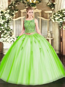 Delicate Scoop Sleeveless Lace Up Quinceanera Gowns Tulle