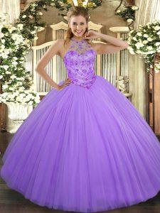 Lavender Tulle Lace Up Sweet 16 Quinceanera Dress Sleeveless Floor Length Beading