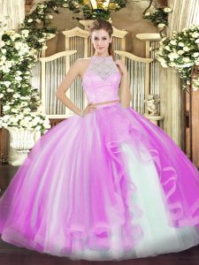 High Quality Lilac Sleeveless Tulle Zipper Sweet 16 Dresses for Military Ball and Sweet 16 and Quinceanera