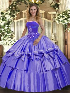 Affordable Lavender Ball Gowns Beading and Ruffled Layers Vestidos de Quinceanera Lace Up Organza and Taffeta Sleeveless