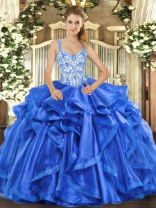 Hot Selling Sleeveless Lace Up Floor Length Beading and Ruffles 15 Quinceanera Dress