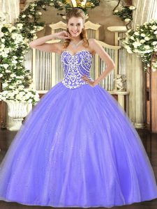 Fashionable Floor Length Ball Gowns Sleeveless Lavender Quince Ball Gowns Lace Up