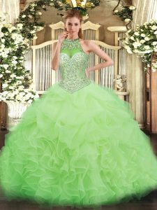 Yellow Green Sleeveless Floor Length Beading and Ruffles and Pick Ups Lace Up Sweet 16 Dresses