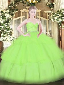 Romantic Sweetheart Sleeveless Quinceanera Gown Floor Length Beading and Lace and Ruffled Layers Tulle