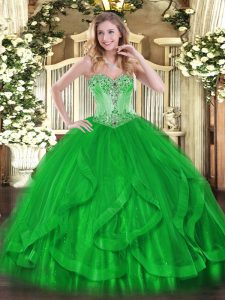 Decent Tulle Sleeveless Floor Length Quinceanera Dress and Beading and Ruffles