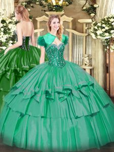 Sweetheart Sleeveless Lace Up Quinceanera Dresses Turquoise Organza and Taffeta