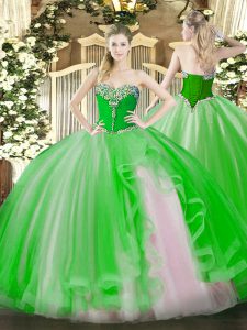 Inexpensive Sleeveless Floor Length Beading and Ruffles Lace Up Sweet 16 Quinceanera Dress