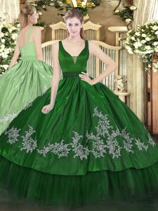 Exceptional Floor Length Zipper Sweet 16 Dress Dark Green for Military Ball and Sweet 16 and Quinceanera with Beading an