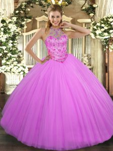 Hot Selling Lilac Sleeveless Tulle Lace Up Quinceanera Dresses for Military Ball and Sweet 16 and Quinceanera