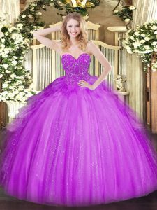 Lavender Tulle Lace Up Sweetheart Sleeveless Floor Length Sweet 16 Dress Lace
