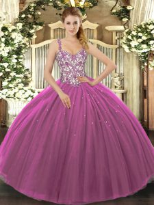 Eye-catching Purple Sleeveless Beading and Appliques Floor Length Sweet 16 Quinceanera Dress