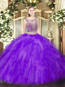 Luxury Scoop Sleeveless Lace Up Quinceanera Gowns Lavender Tulle