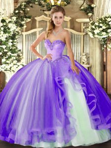 Fashionable Sleeveless Lace Up Floor Length Beading and Ruffles Vestidos de Quinceanera