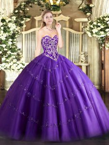 On Sale Purple 15th Birthday Dress Military Ball and Sweet 16 and Quinceanera with Beading and Appliques Sweetheart Slee