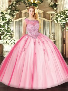 Floor Length Ball Gowns Sleeveless Pink Sweet 16 Dress Zipper