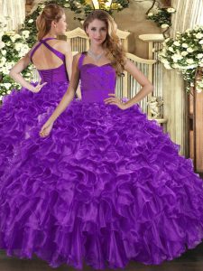 Glamorous Purple Sleeveless Floor Length Ruffles Lace Up Sweet 16 Dresses