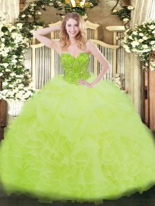 Beautiful Yellow Green Sweet 16 Dresses Military Ball and Sweet 16 and Quinceanera with Ruffles Sweetheart Sleeveless La