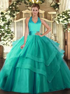 Sexy Sleeveless Lace Up Floor Length Ruffled Layers Sweet 16 Quinceanera Dress