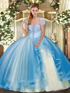 Appliques and Ruffles Vestidos de Quinceanera Baby Blue Lace Up Sleeveless Floor Length