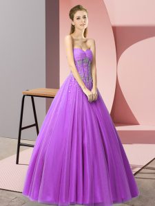 Purple Sweetheart Lace Up Beading Prom Dresses Sleeveless