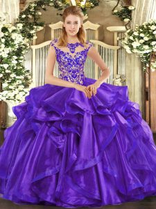 Colorful Cap Sleeves Beading and Ruffles Lace Up 15th Birthday Dress