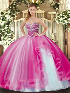 Clearance Tulle Sleeveless Floor Length Quince Ball Gowns and Beading and Ruffles