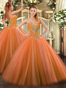 Cheap Floor Length Lace Up Quinceanera Gown Orange Red for Sweet 16 and Quinceanera with Beading