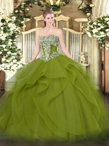 Customized Olive Green Sweet 16 Quinceanera Dress Military Ball and Sweet 16 and Quinceanera with Beading and Ruffles St