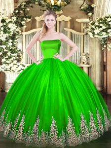 Admirable Ball Gowns Quince Ball Gowns Strapless Tulle Sleeveless Floor Length Zipper