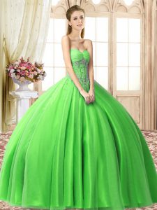 Sleeveless Floor Length Beading Lace Up 15 Quinceanera Dress with