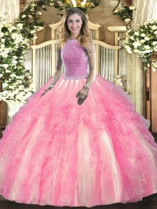 Dynamic Sleeveless Beading and Ruffles Lace Up Quinceanera Gowns
