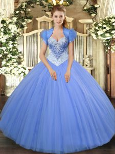 Tulle Sweetheart Sleeveless Lace Up Beading Quinceanera Dresses in Baby Blue