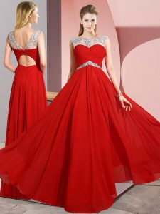 Red Prom Dresses Prom and Party with Beading Scoop Sleeveless Clasp Handle